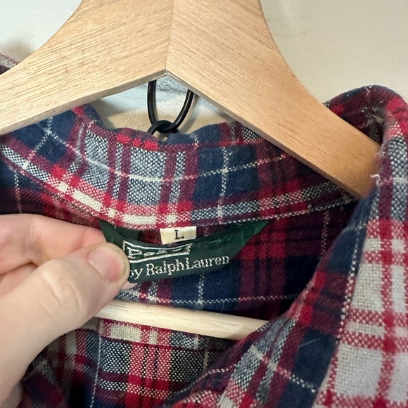 Vintage Polo Ralph Lauren Red Plaid Flannel Shirt Large - Picture 4 of 5